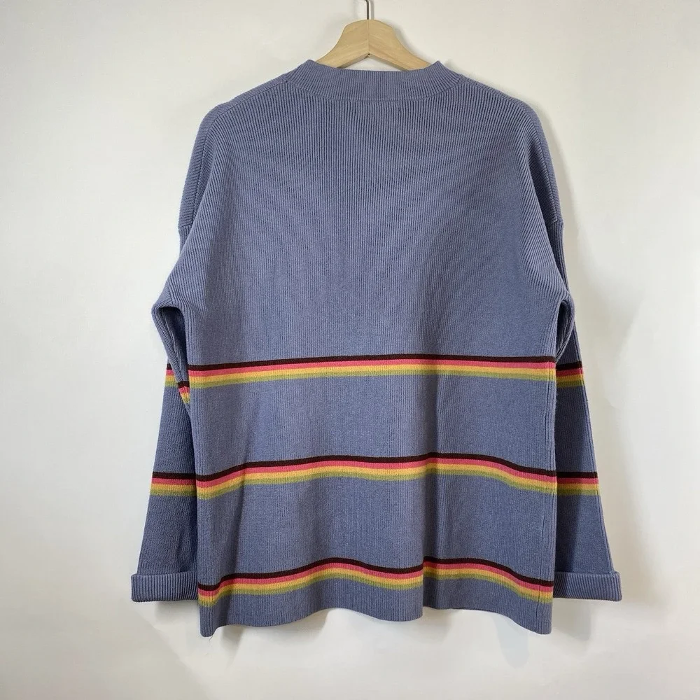Lillusory Women's Blue Striped Long Sleeve Knit Sweater Size S NWT Crew Neck